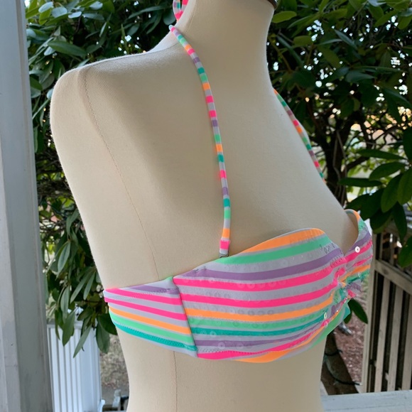 VS Multicolored Sequin Bikini Top Size 34A - Picture 3 of 6